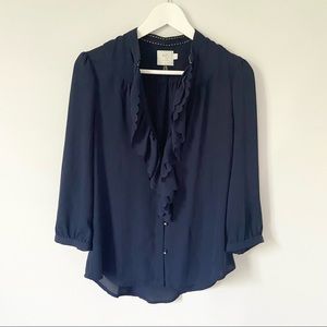 Anthropologie HD in Paris Navy Picea Ruffle Top
